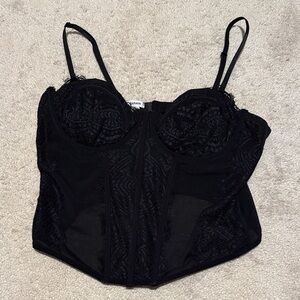 Garage Black Lace Corset Bustier Top Hook Back Size M